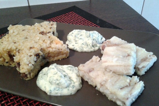 Risotto cu file de cod si sos cu ricotta si patrunjel