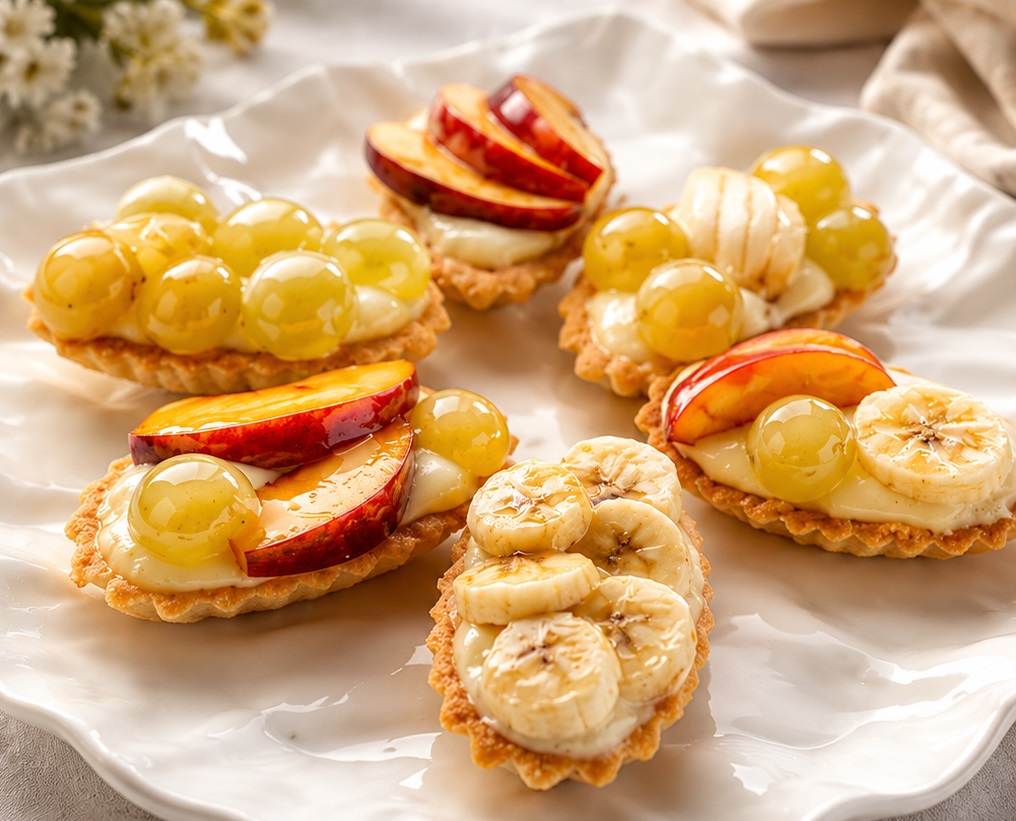Barcute cu crema de vanilie si fructe.