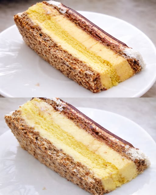 Tort cu bezea de nuca,pandispan si crema de vanilie