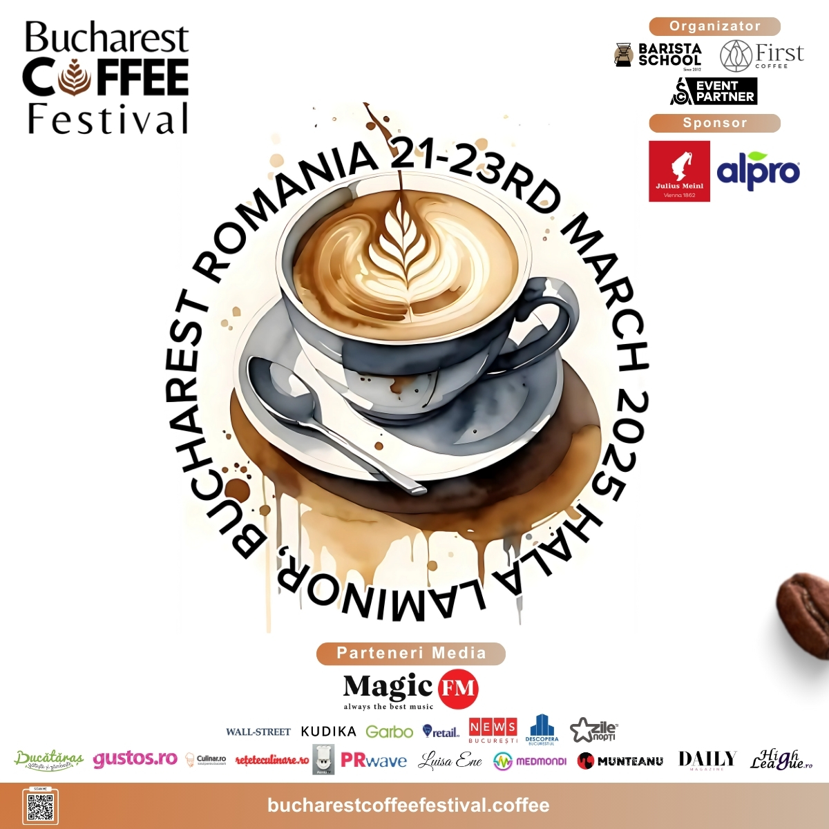 Festivalul cafelei are loc între 21 și 23 martie,  la Hala Laminor Bucharest Coffee Festival reunește peste 200 de jucători de pe piața cafelei